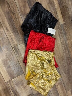 Metallic High-Shine Shorts Pack — Gold, Red & Black